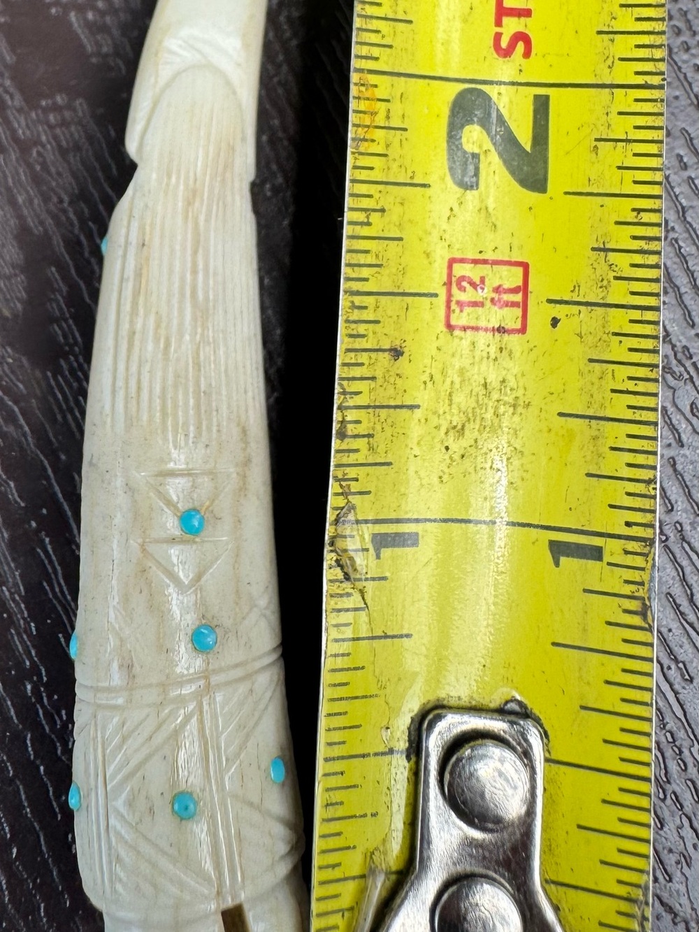Hand Carved Ivory-Tone Figurine with Turquoise Dot Accents - Picture 2 of 3